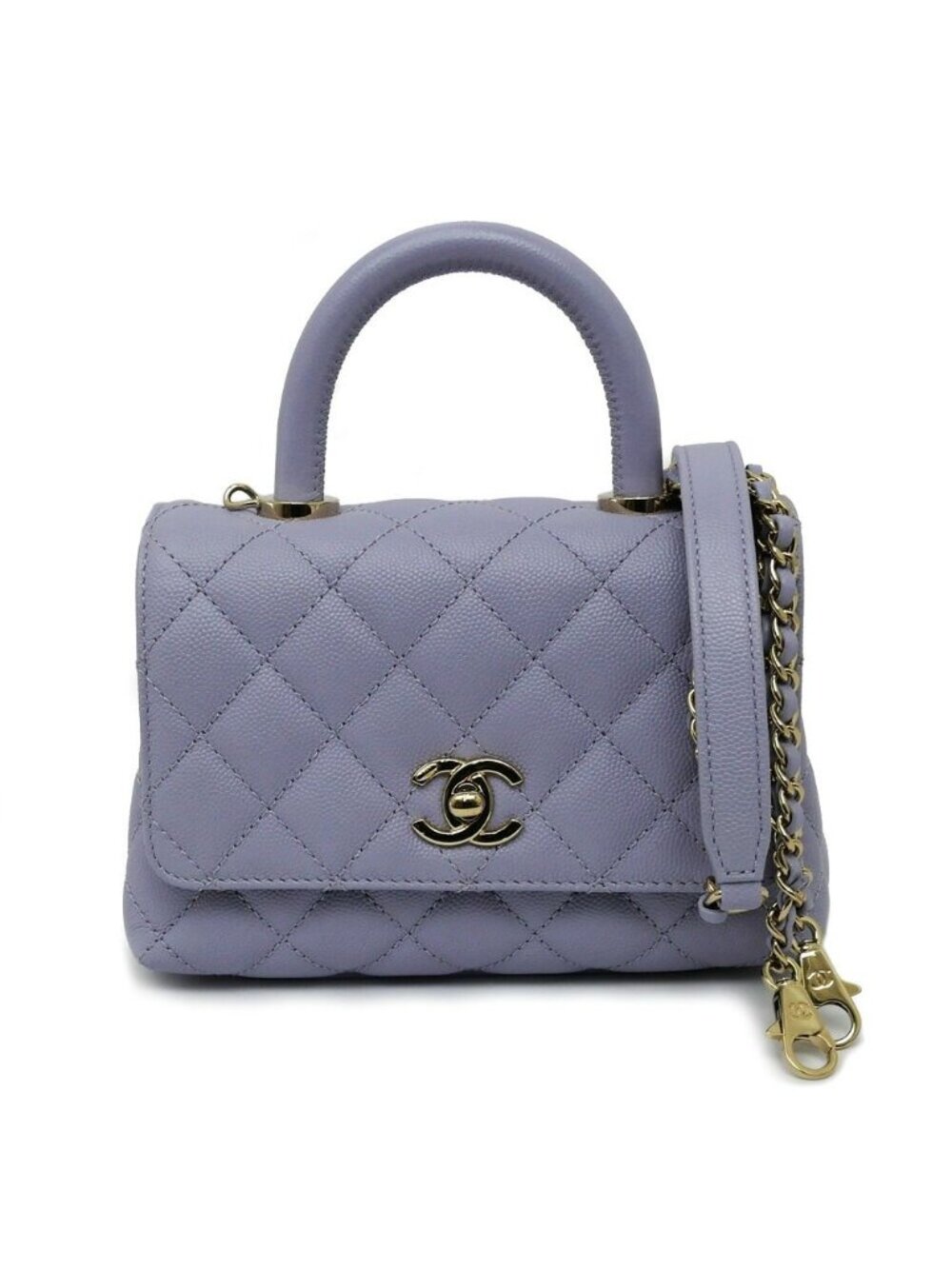 Chanel Coco Handle Lavender Caviar Leather Chain Shoulder Bag Purple